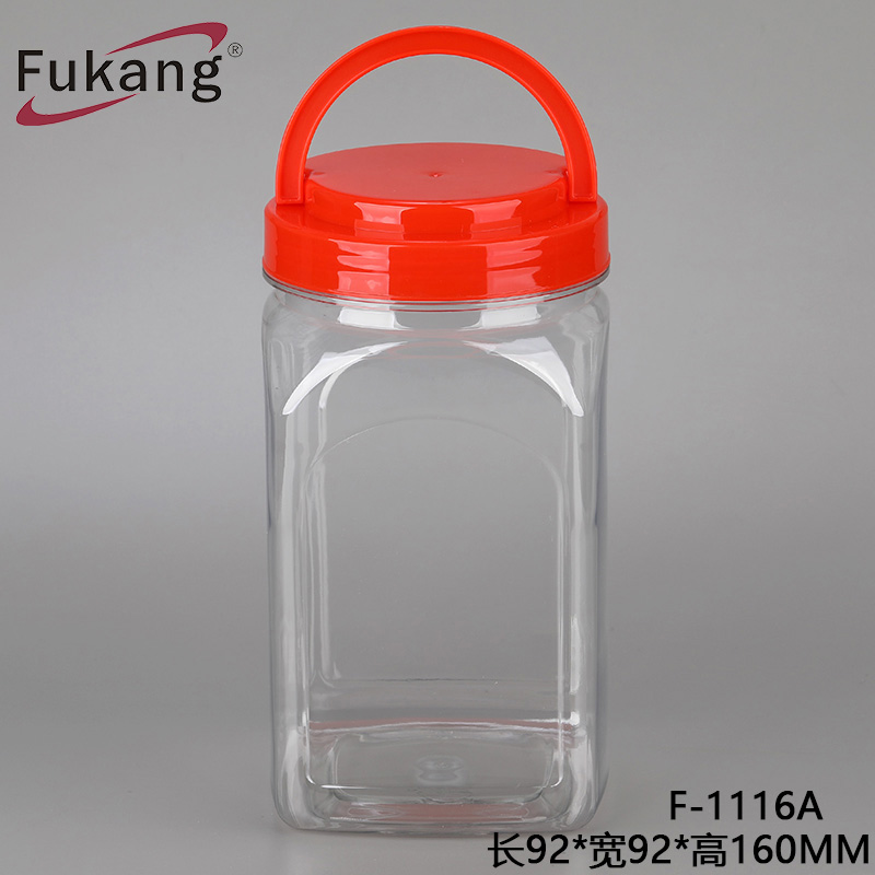 1升透明塑料泡菜容器，方形无气塑料零食罐，大型塑料食品包装批发中国