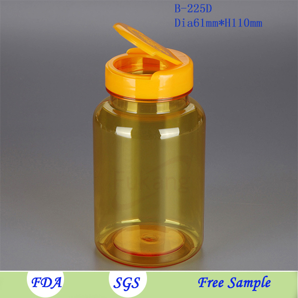 225 cc PET塑料黄色/绿色/黑色胶囊瓶和金盖