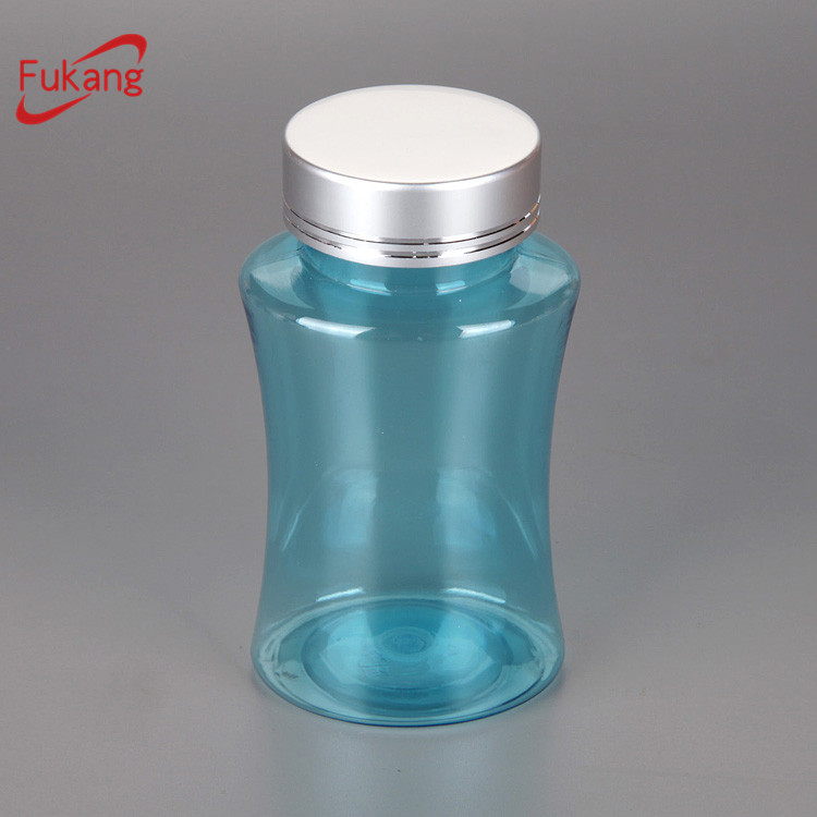花式130毫升透明藍色塑料藥丸瓶，帶翻蓋