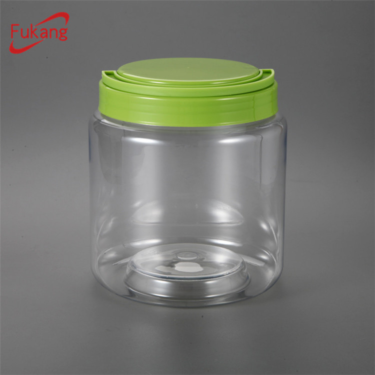 大型1800ml 60oz透明圓柱形塑料容器，Foodsafe圓形PET容器和帶有白色蓋的廣口瓶
