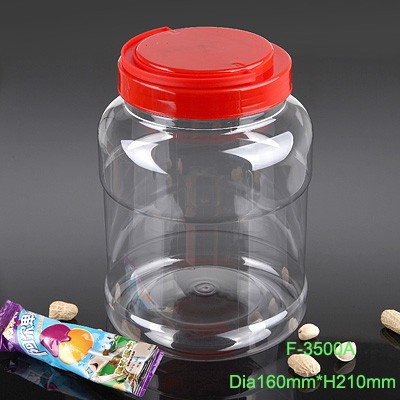 3.5升寬口透明PET塑料圓形瓶，帶紅色手柄蓋，包裝干燥食品和玩具禮物