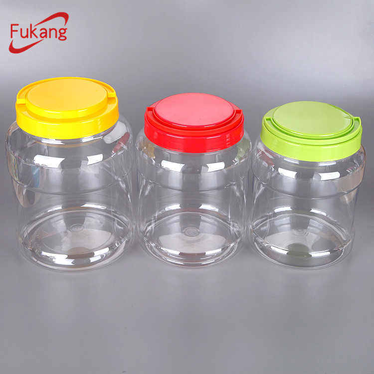 2.5L圆形带手柄塑料容器，透明塑料咖啡罐批发，空广口种子甜味容器中国