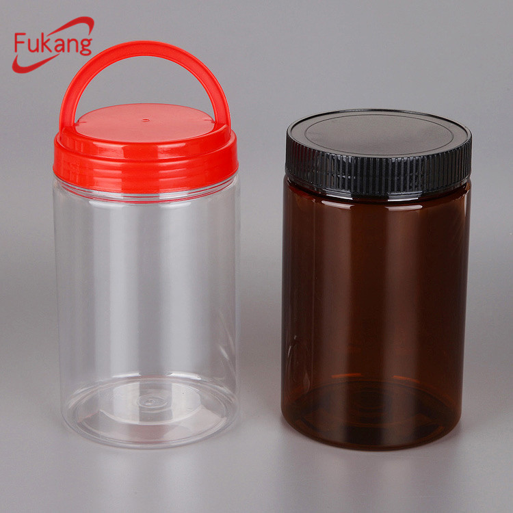 1升透明塑料瓶，帶蓋廣口瓶容器，圓形寵物塑料管食品包裝罐工廠
