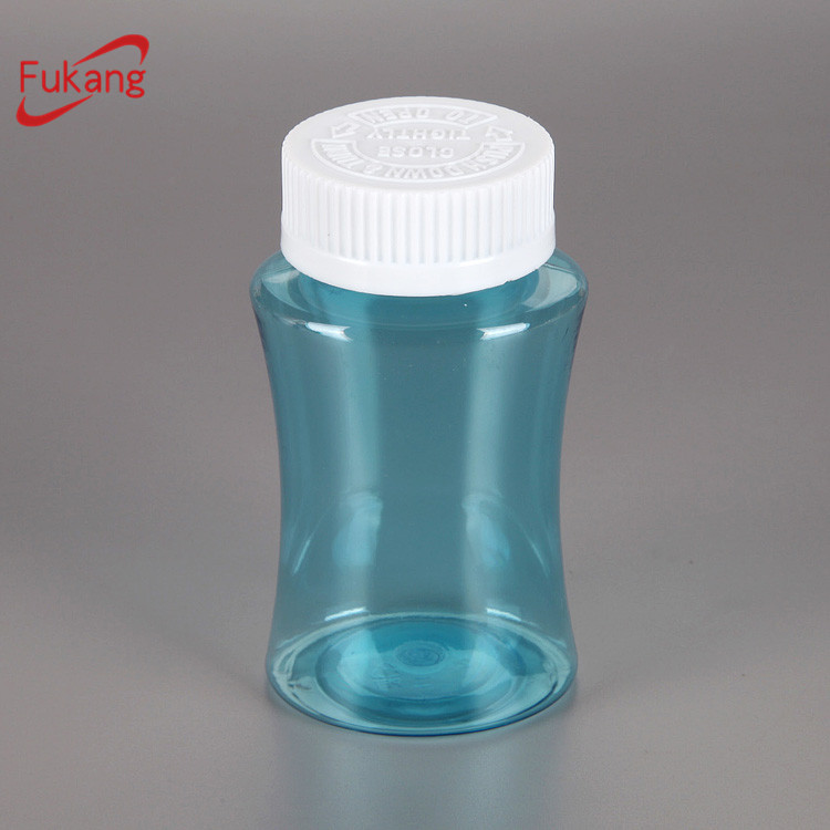 花式130毫升透明蓝色塑料药丸瓶，带翻盖