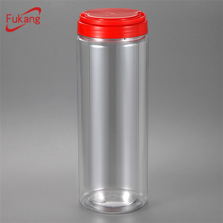 大型1800ml 60oz透明圆柱形塑料容器，Foodsafe圆形PET容器和带有白色盖的广口瓶
