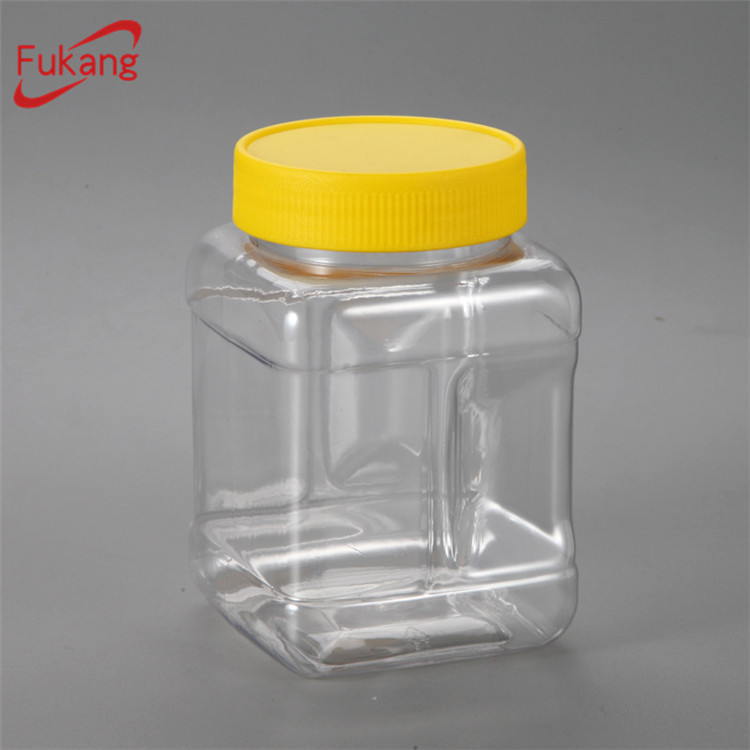 方形塑料500毫升罐，用于糖包裝，透明方形透明塑料儲物罐（帶蓋）
