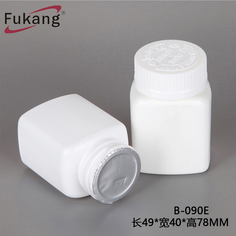 3 OZ塑料带盖方形药瓶，90cc HDPE塑料胶囊药瓶批发中国制造供应商