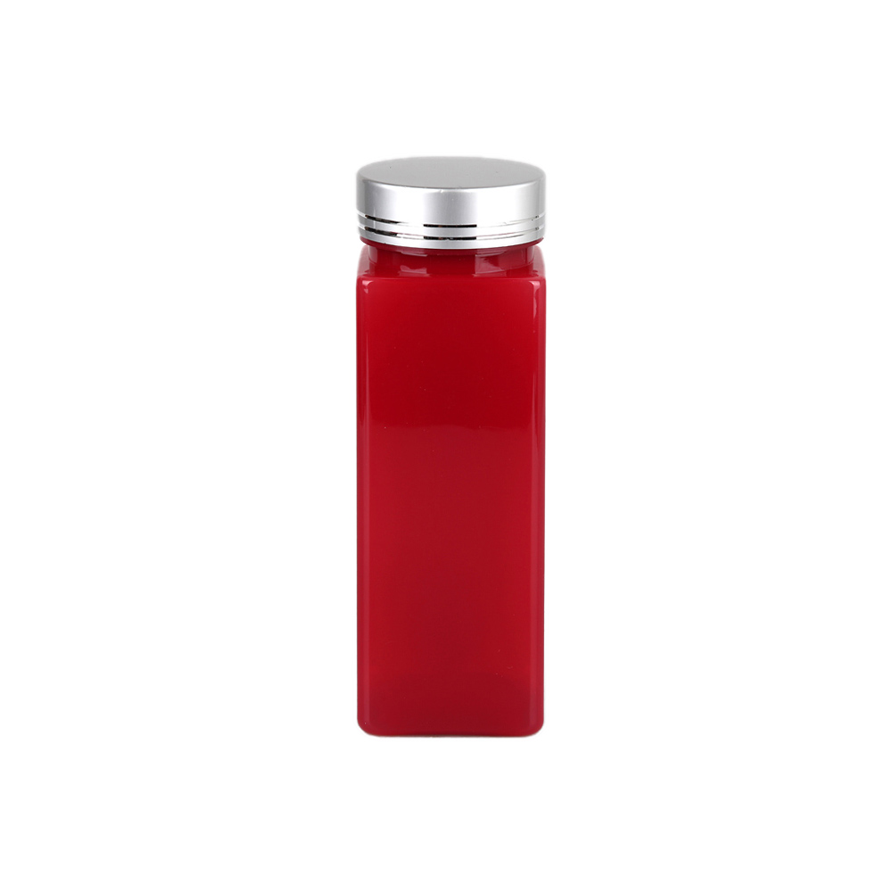 250cc PET塑料藥方瓶，紅色塑料維生素膠囊銀鋁蓋瓶