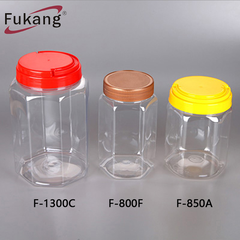 1300毫升食品级透明八角形塑料宠物瓶（带盖），糖果罐礼品批发用塑料罐（中国制造）