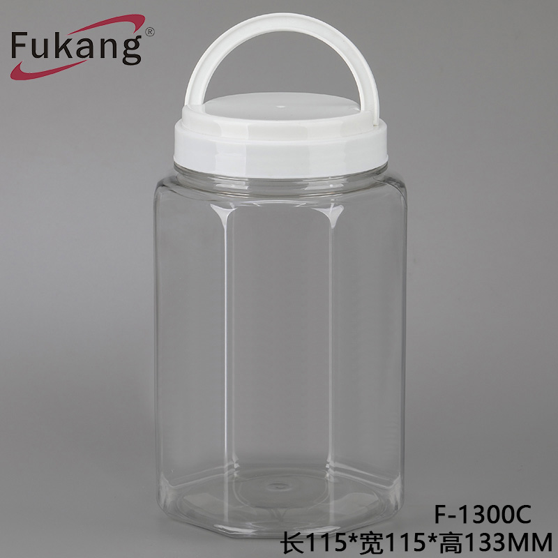 1300毫升食品級透明八角形塑料寵物瓶（帶蓋），糖果罐禮品批發用塑料罐（中國制造）