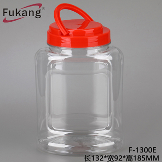 1300ml食品級塑料容器罐/ PET糖果瓶工廠，帶手柄蓋的透明塑料罐，用于食品存儲