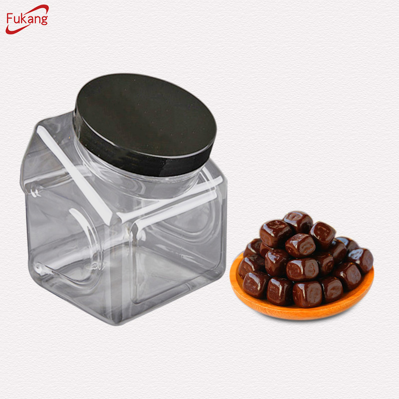 透明寵物塑料罐，帶螺旋蓋，用于巧克力糖果，塑料食品包裝容器罐
